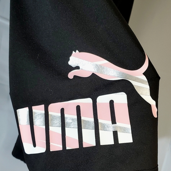 Puma Youth Black Short Tights with Pink/Silver/White Logo on Leg - Size 14/16 - Picture 12 of 13